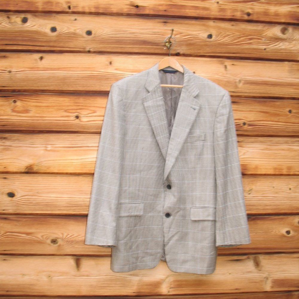 Burberry Vintage Mens Check Plaid Wool Silk Blazer Jacket